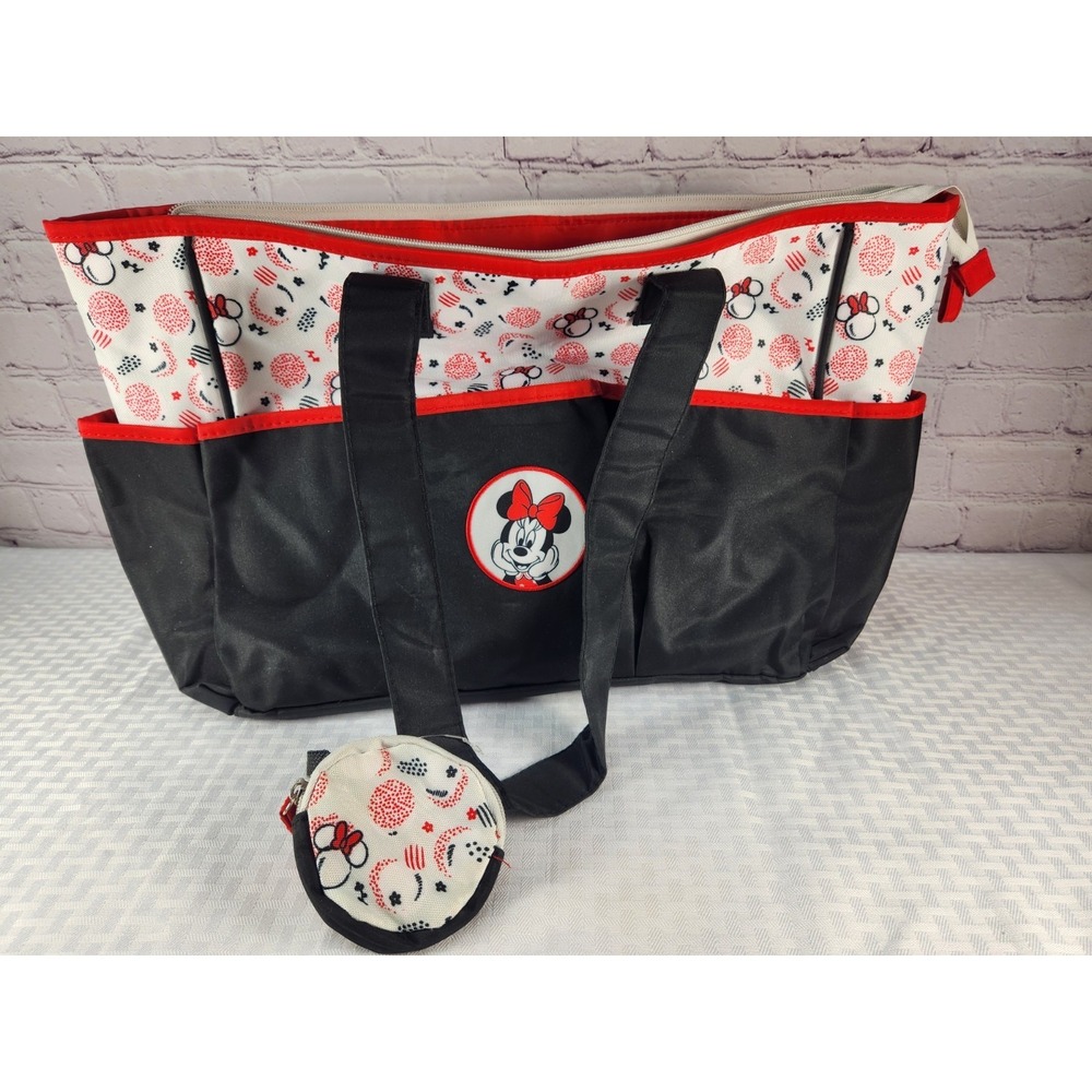 Disney Baby Minnie Mouse Diaper Bag Tote Black Red